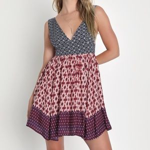 La Vie en Roses Navy Blue and Red Floral Print Dress size xs